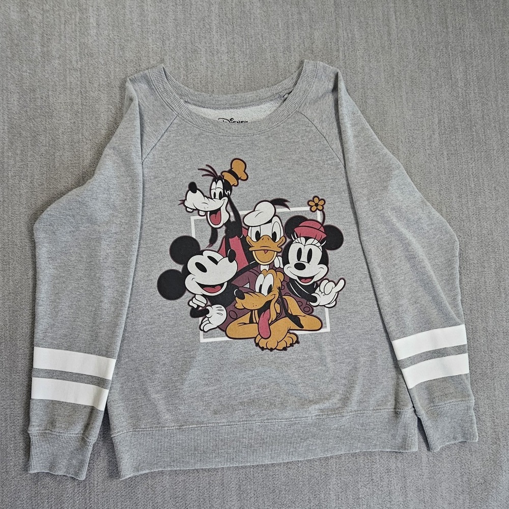 Vintage Disney Mickey Mouse And Friends Sweatshirt Women's Large Gray Round Neck